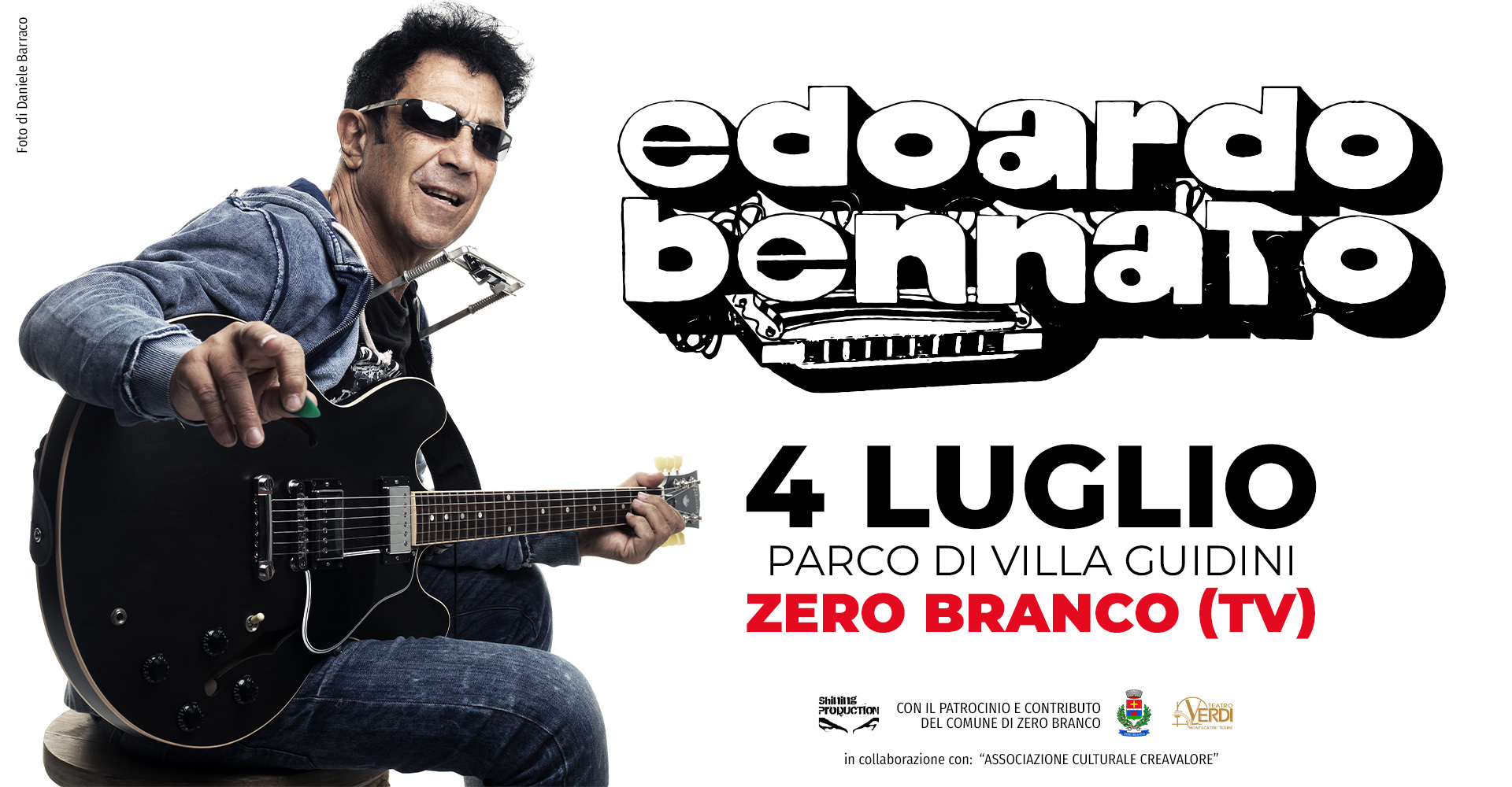 Edoardo Bennato @ Parco di Villa Guidini, Zero Branco – 4 luglio 2025 May be an image of 1 person, guitar and text