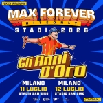 Gli Anni D’oro • Max Pezzali LIVE @Stadio San Siro Milano Potrebbe essere un'immagine raffigurante testo
