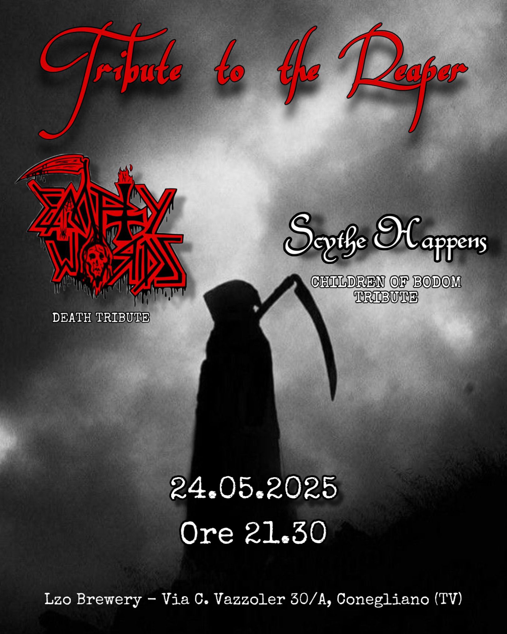 Tribute to the Reaper – Empty Words w/ Scythe Happens live@LZO Brewery May be an image of text