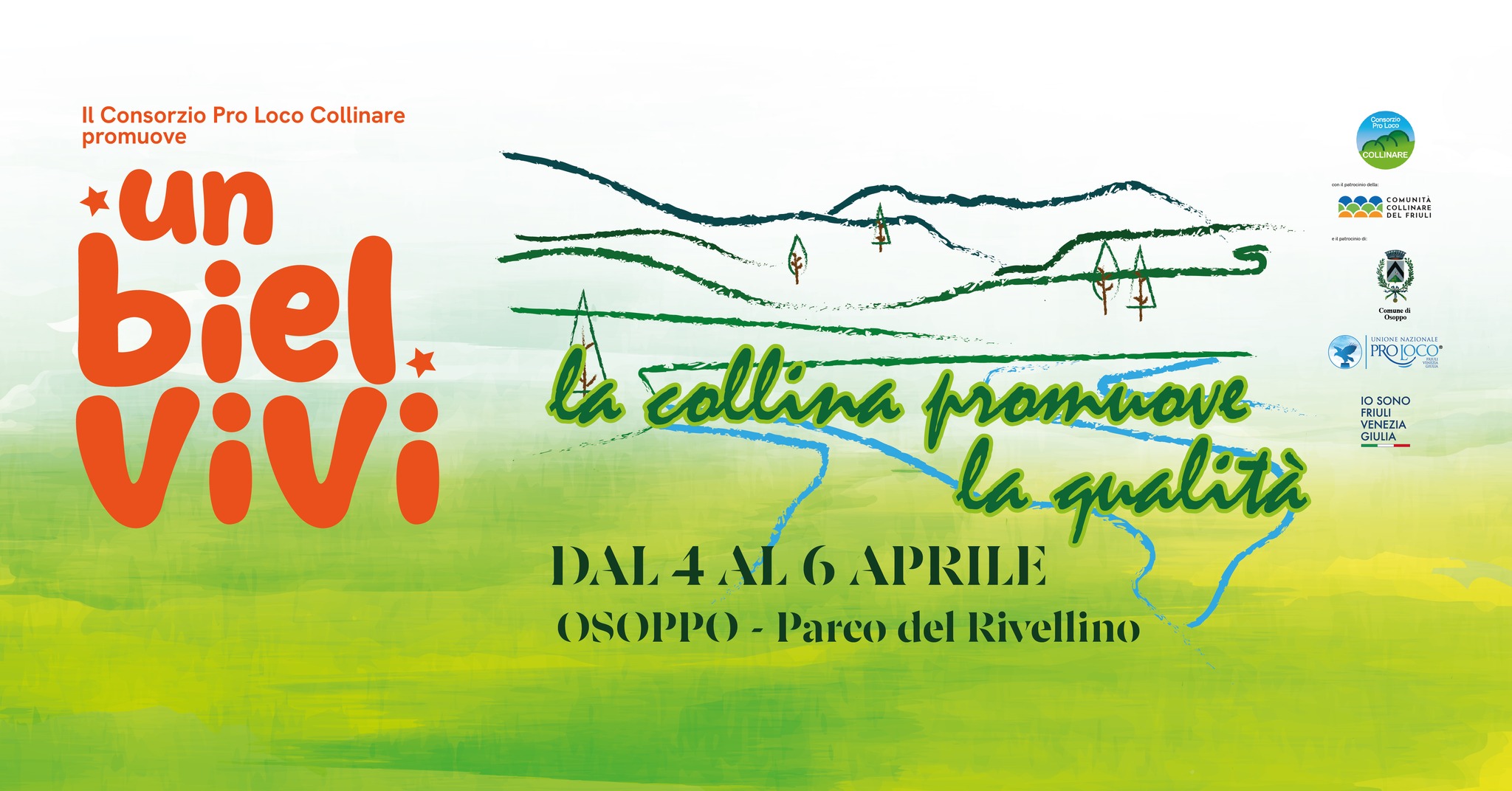 Potrebbe essere un disegno raffigurante ‎il seguente testo "‎Il Il Consorzio Pro Loco Collinare promuove p un biel. ViVi ابب SOMSMITA ELCBIMLI 不 A PROOOO ・ DSONO ONO VENEZUA ENEZIA FRIJLALA ニマム ር SICL collina promhove laquality DAL4A DALAALGAPRILE 4 ML DAL ML6 6 APRILE OSOPPO Parco del Rivellino‎"‎