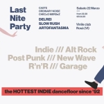 INDIE ROCK NIGHT with Last Nite Party @ VINILE CLUB (VI) Potrebbe essere un disegno raffigurante 2 persone e il seguente testo "CASTE ORDINARY NOISE CHECCON MERDeZ Sabato 22 Marzo Last Nite Party from22.30 1104.00 DELREI SLOW RUSH ARTOFANTASMA club Rosa (VI) shali M T 2 Indie III Alt Rock Post Punk III New Wave R'n'R/II / Garage the best music since 1974 celebration o the 50th UN SOLSS عَ theHOTTESTINDIEdanceflosince HOTTEST INDIE dancefloor since '92 BOMBAY SAPPHIRE"