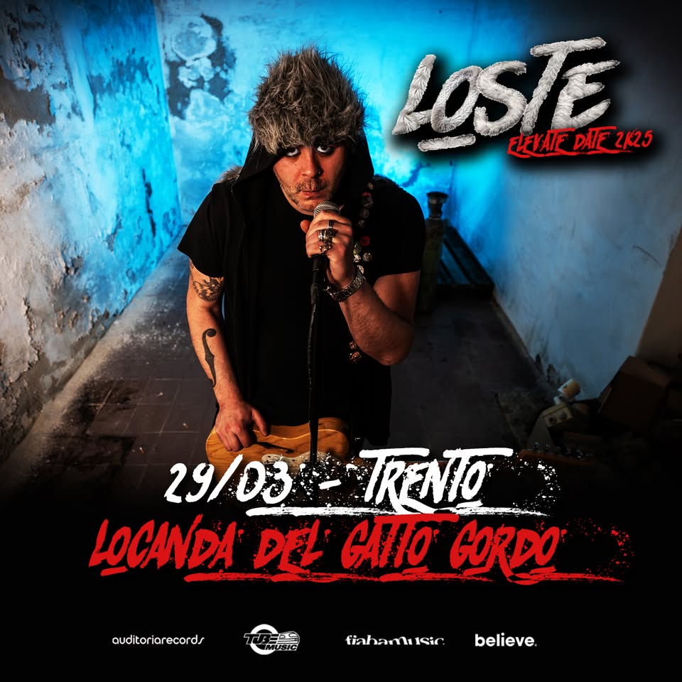 Potrebbe essere un'immagine raffigurante 1 persona e il seguente testo "LOSTE E2 ை ELEVAIE DAFF ELEVATEDAF2K25 2K25 29/03-TRENIO 29/03 TRENIO LOCANDA DEL GAHO GORDO auditori auditoriarecords ria fiahamusic believe."