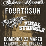 Potrebbe essere un'immagine raffigurante il seguente testo "MATINEE HXC. Ahen AheaHaa Sanus EMOVIOLENCE (EMOVIOLENCE(BOLOGNA) (BOLOGNA) FOURTHSUN THSUN POST-HARDCORE(LODI) SCUE FOT OAT STRUCHTA あ込！ FINAT HARDCORE (MILANO) METALLIC HARDCORE (MODENA) DOMENICA 23 MARZO FREAKOUT CLUB BOLOGNA ORE 18:00 INGRESSO CON TESSERA AICS ENERI DIY UMG O"