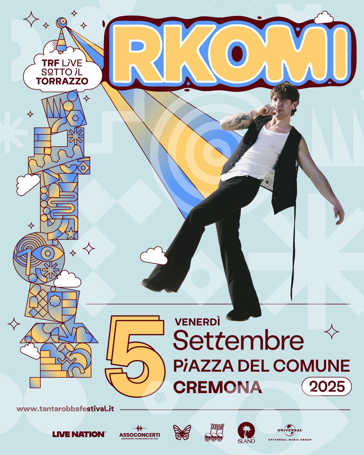 Evento Trf Sotto Il Torrazzo 2025 – Rkomi Live Locandina Trf Sotto Il Torrazzo 2025 – Rkomi Live - venerdì 5 settembre ore 21:00 - 23:00