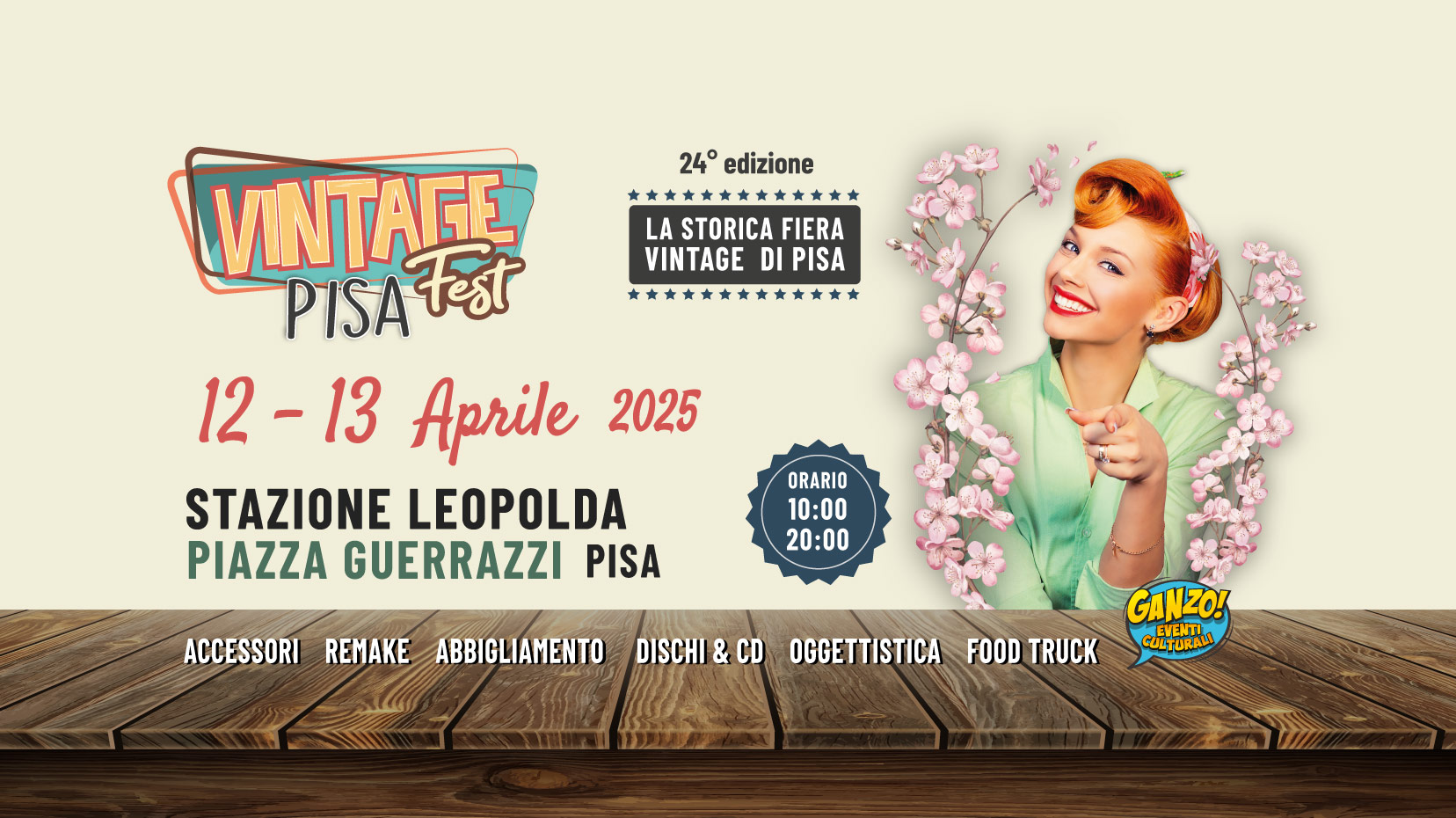 Evento VINTAGE FEST PISA – 24° edizione La storica fiera Vintage di Pisa Locandina VINTAGE FEST PISA – 24° edizione La storica fiera Vintage di Pisa - da sabato 12 aprile - domenica 13 aprile 2025 ore 10:00 ore 20:00