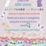 CACCIA ALLE UOVA Potrebbe essere un'immagine raffigurante il seguente testo "Caccia alle υονάκ ASPETTANDO LA PASQUA Sabato 12 Aprile alle ore 15:00 Venite ad aiutare il coniglietto pasquale a trovare le sue υο! vova! Vi aspettiamo a piazza San Felice PROLOCO PRO CANTALICE פתהם UNPLI!"