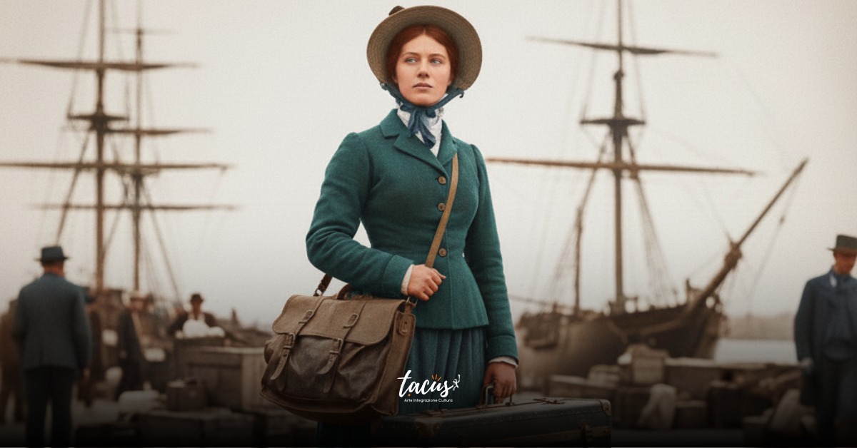 Io viaggio sola Potrebbe essere un'immagine raffigurante 1 persona, cappello e il seguente testo "IOVIAGGIOSOLA IO VIAGGIO SOLA STORIE DI DONNE, ESPLORAZIONI, LIBERTA ED EMANCIPAZIONE FEMMINILE TACUS Arte ArteIntegrozioneCultura TACUS/ArteItegrozianeCcltura eC Cultura"