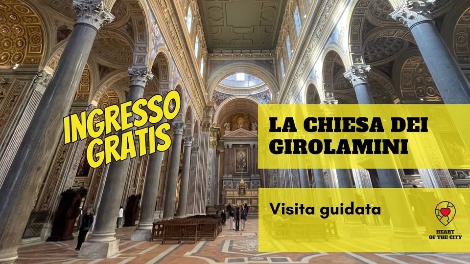 Potrebbe essere un'immagine raffigurante ‎2 persone e ‎il seguente testo "‎ت LA CHIESA DEI GIROLAMINI Visita Visitaguidata guidata HEART OF THE THECH CITY‎"‎‎