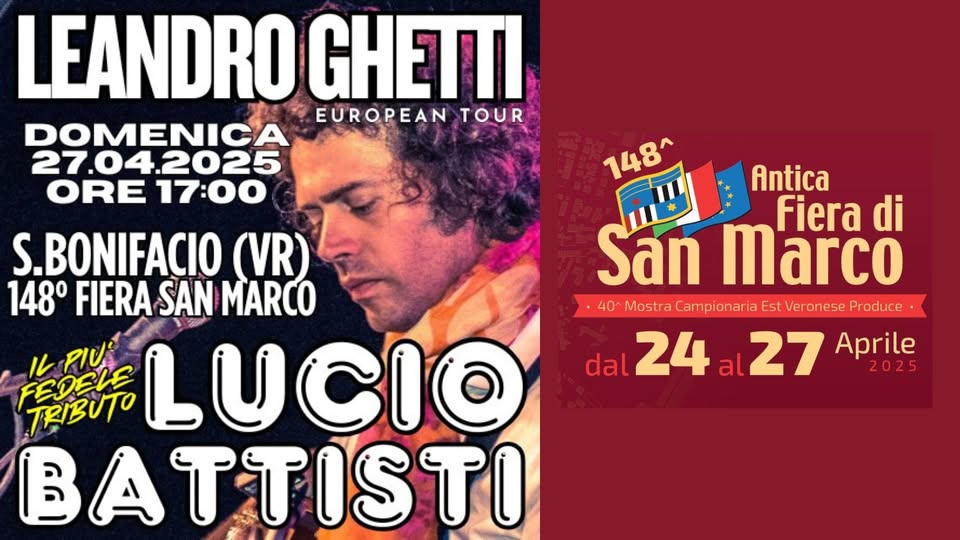 Evento Leandro Ghetti Tributo a Lucio Battisti – San Bonifacio 27 aprile Locandina Leandro Ghetti Tributo a Lucio Battisti – San Bonifacio 27 aprile - domenica 27 aprile ore 17:00 - 19:00