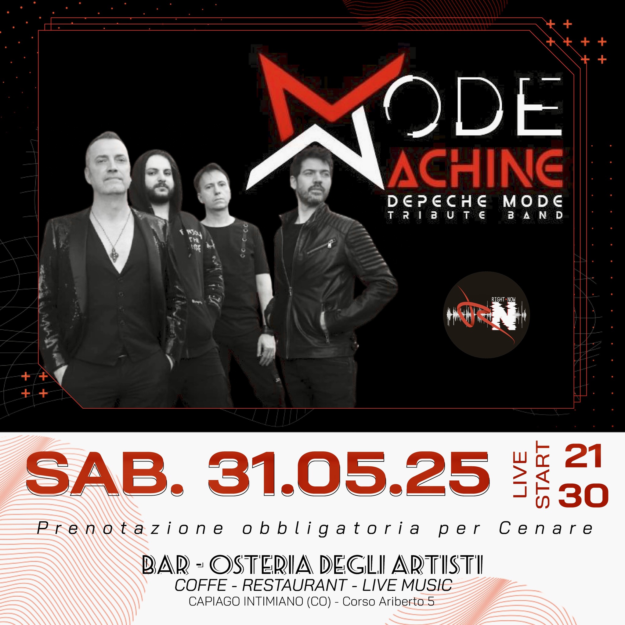 Potrebbe essere un'immagine raffigurante 3 persone e il seguente testo "MODI DEPECHEMODE MODE ODE ACHINE DEPECHE TRIBUTERA BAND TRIBUTE Prenotazione zione per SAB. 31.05.25 LLY CA 21 30 obbligatoria Ceare BAR-OSTERIADEGLIARTIST BAR- -OSTERIA DEGLII ARTISTII COFFE- RESTAURANT- COFFE-RESTAURANT-LV LIVE MUSIC CAPIAGO INTIMIANO CIAFIAGOINTIMIANO/CO1-COrso. (coj Corso Ariberto5"