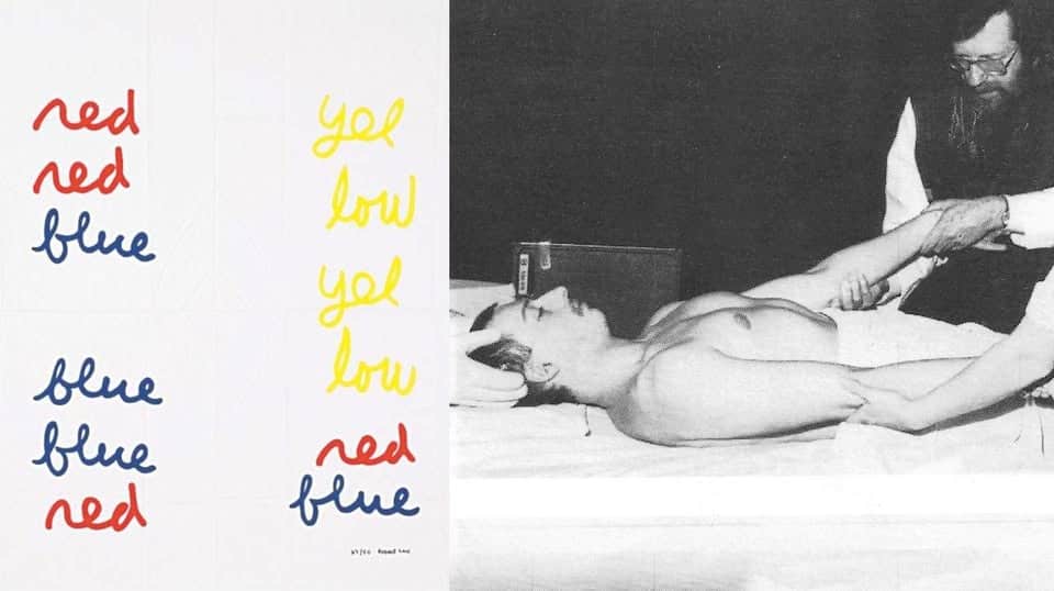 Opening You and the Night and the Music & Focus: Recent Videos from the Museion Collection Potrebbe essere un'illustrazione raffigurante il seguente testo "ned ned blue yol low yol low ned flue S blue blue ned 21/10 Rotuar Raceta"