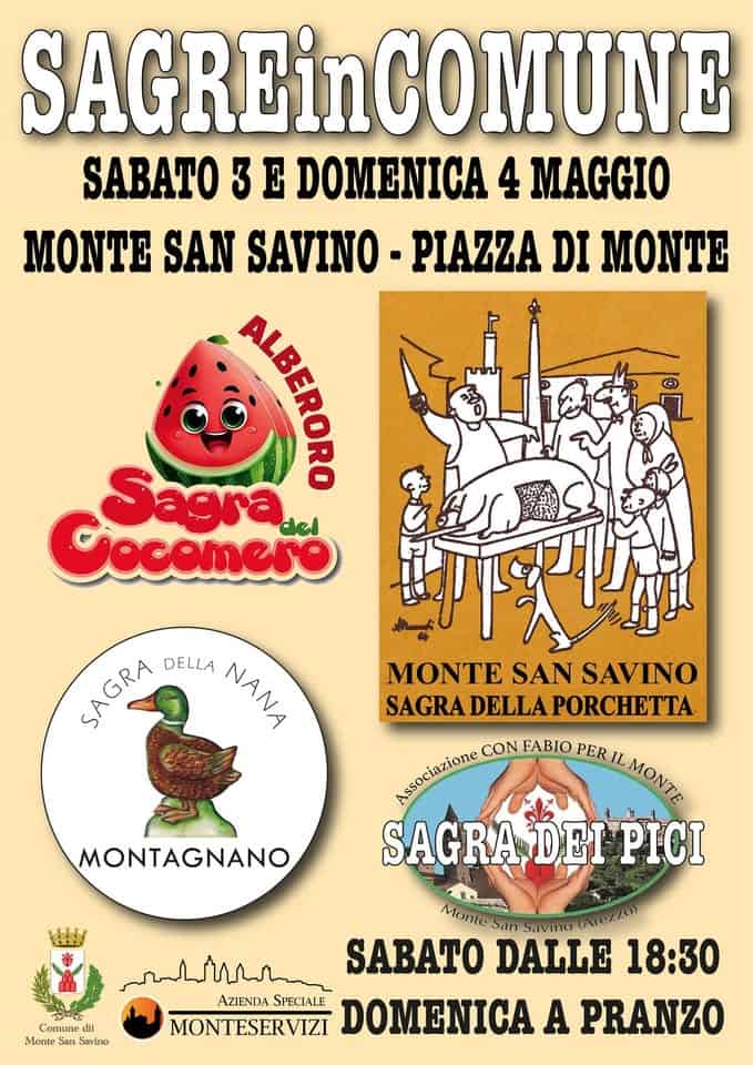 Sagre in comune – Monte San Savino – Le sagre del nostro comune tutte insieme Potrebbe essere un'immagine raffigurante 1 persona e il seguente testo "SAGREinCOMUNE SABATO 3 E DOMENICA 4 MAGGIO MONTE SAN SAVINO PIAZZA DI MONTE 2100 Sagra del บาบ่า SHORA DELLA NAMA MONTE SAN SAVINO SAGRADELLAPORCHETTA SAGRA DELLA H #лoc6иoe CON FABIO PER IL MONTE SAGRA SAGRADEIPICI DEI PICI MONTAGNANO Comune dii Monte Sevinu วัขกกอ SavmolArer كمالسممم مسالل_ثا SABATO DALLE 18:30 AZIENDA SPECIALE DOMENICA A PRANZO MONTESERVIZ"