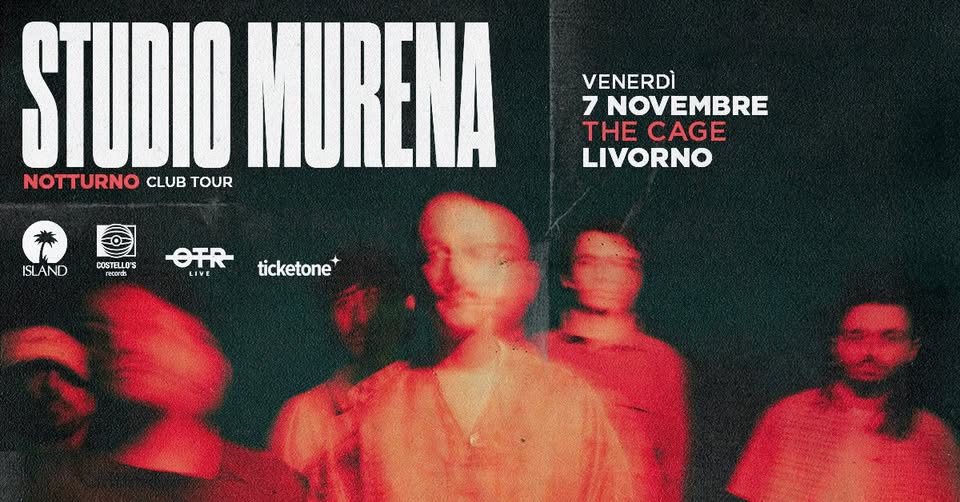 Evento Studio Murena – Livorno, The Cage Notturno Club Tour Locandina Studio Murena – Livorno, The Cage Notturno Club Tour - venerdì 7 novembre ore 21:00 - 23:00