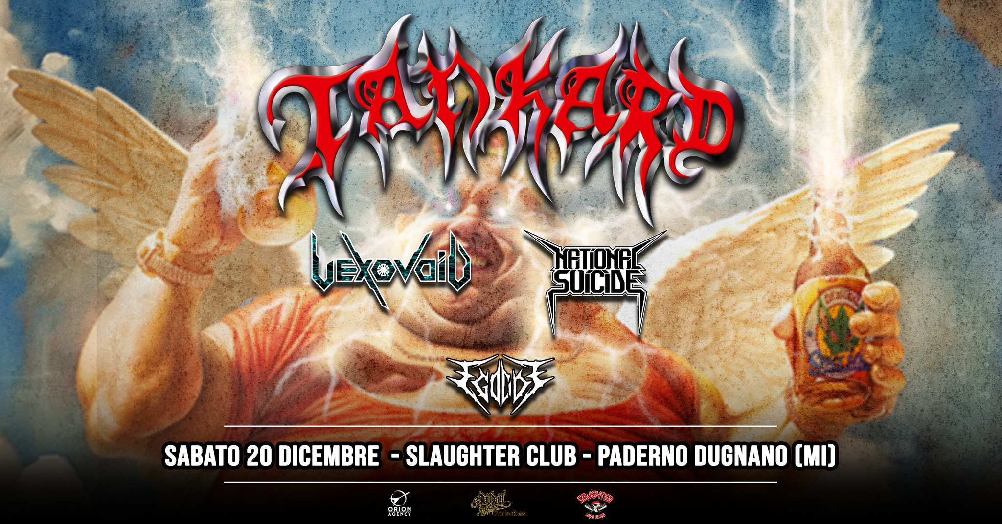 TANKARD + Vexovoid / National Suicide / Egocide @ Slaughter Club – Paderno Dugnano (MI) Potrebbe essere un'immagine raffigurante testo
