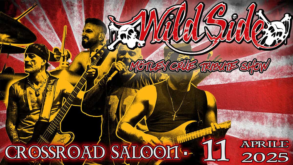 Wild Side – Motley Crue Tribute Show – Live Show @ Crossroad Saloon Potrebbe essere un'immagine raffigurante 1 persona, chitarra e il seguente testo "魔 WaldSide Mo MOTLEXCRILE EY CRIVE TRIBUTE SHOW CROSSROAD SALOON-11 11 SALOON- APRILE 2025"
