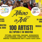 Albino in Arte 2025 Potrebbe essere un contenuto grafico raffigurante 5 persone e il seguente testo "con patrocinle contributod tributo di ALBINO 0e35d1283M1 הבונו PERCORSI SCULTOREI MURALES DI 11 METRI MOSTRA AL BUIO 14 LABORATORI GRATUITI un evento uneventodi dl ARTE ASSECIWIONE RTE sul sulserto Serio Albino iArte 2025 100 ARTISTI ALL'OPERA E IN MOSTRA PITTURA, SCULTURA, DISEGNO, AEROGRAFIA ILLUSTRAZIONE, STREET ART, PERFORMANCE ORMANCE DIGITAL E GENERATIVE ART e tanto tanto altro MUSICA LIVE"