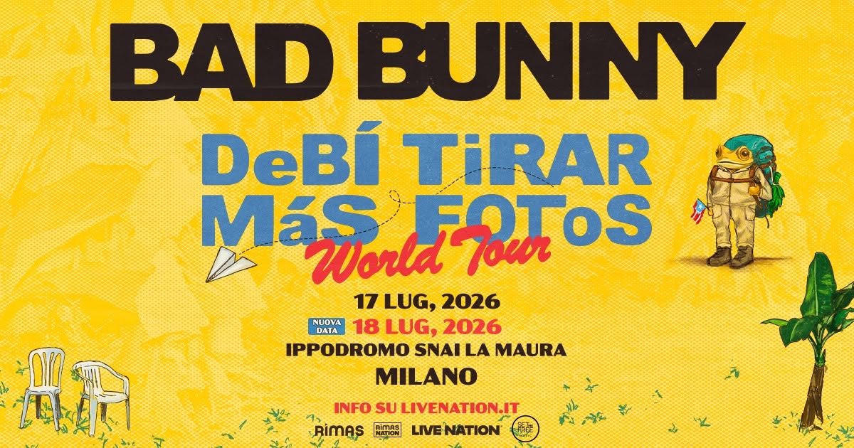 Evento Bad Bunny in concerto a Milano Locandina Bad Bunny in concerto a Milano - sabato 18 luglio ore 20:00 - 22:00