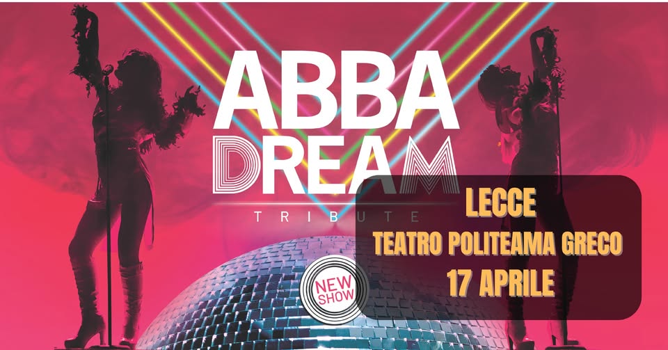 Potrebbe essere un'immagine raffigurante 2 persone e il seguente testo "ABBA DREA TRIB R NEW SHOW LECCE TEATRO POLITEAMA GRECO 17 APRILE"