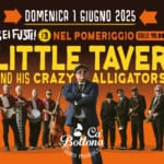 LITTLE TAVER AND HIS CRAZY ALLIGATORS Demenza Rock’n’Roll Potrebbe essere un'immagine raffigurante 8 persone, bevanda e il seguente testo "DOMENICA 1 GIUGNO 2025 BEIFUSTI! Y3 NEL POMERIGGIO DALLE15:00 DALLE 15:00 LITTLE TAVER AND HIS CRAZY ALLIGATORS አበልብኝ . Bottona UCINA HUSICALL"