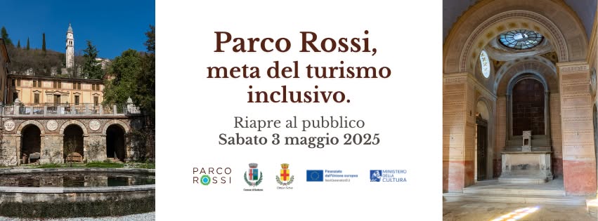 Riapre Parco Rossi – meta del turismo inclusivo Potrebbe essere un'immagine raffigurante il seguente testo "Parco Rossi, meta del turismo inclusivo. Riapre al pubblico Sabato 3 maggio 2025 PARCO ROSSI Fanaate Cnia.Sne SNST TERO CULTURA"