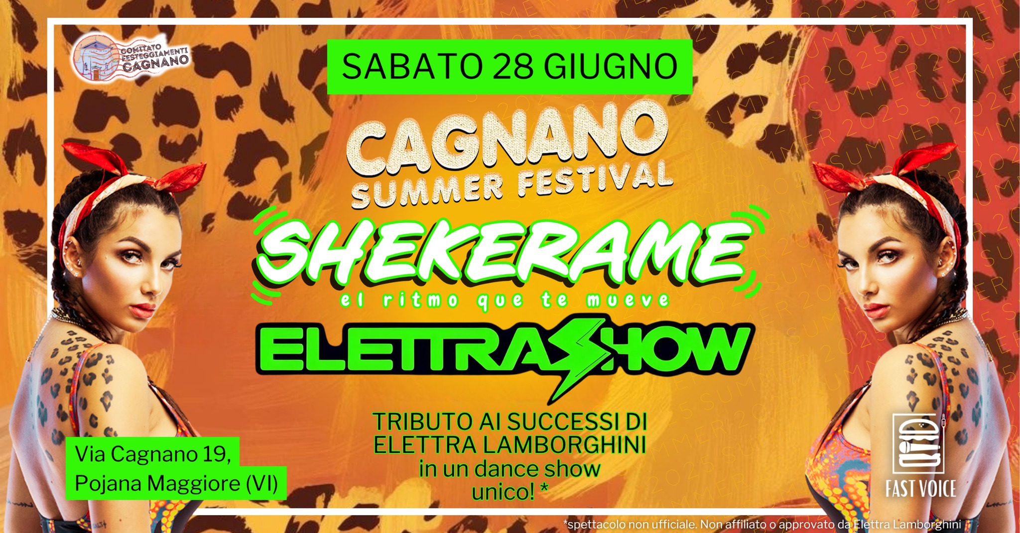 Evento Shekerame Cagnano Summer Festival – Pojana Maggiore (Vi) Locandina Shekerame Cagnano Summer Festival – Pojana Maggiore (Vi) - sabato 28 giugno ore 21:00 - 23:00