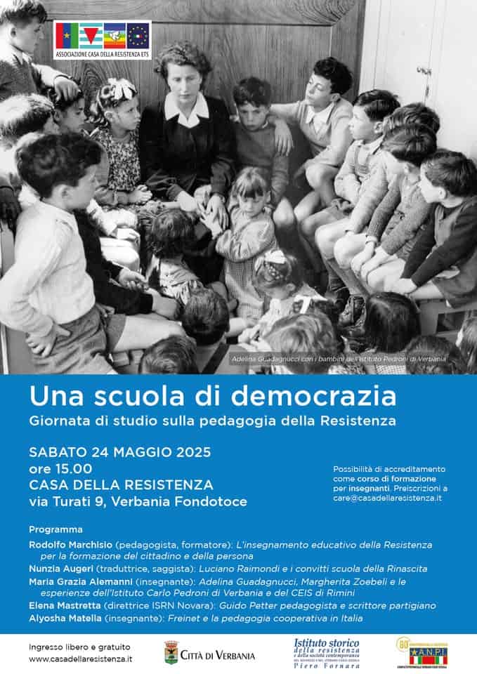 Evento Una scuola di democrazia. Giornata di studio sulla pedagogia della Resistenza Locandina Una scuola di democrazia. Giornata di studio sulla pedagogia della Resistenza - sabato 24 maggio ore 15:00 - 17:00