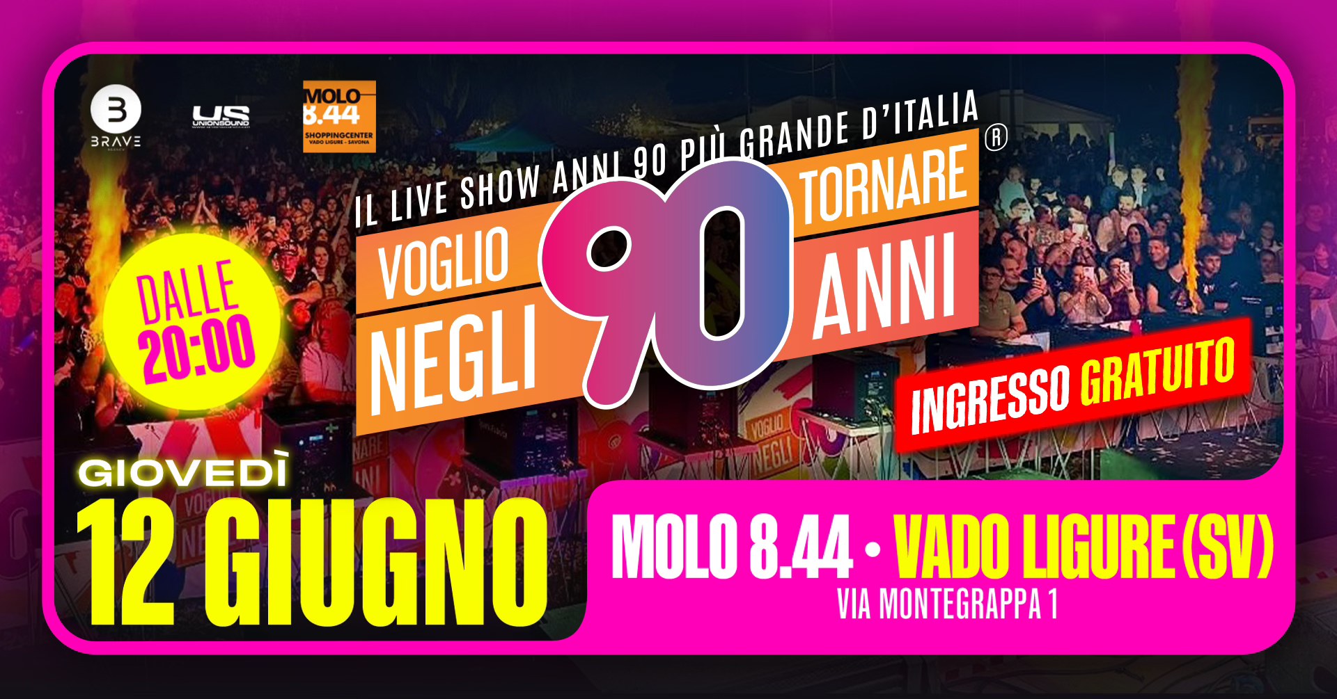 Evento Voglio Tornare Negli Anni 90 – Molo 8.44, Vado Ligure (SV) Locandina Voglio Tornare Negli Anni 90 – Molo 8.44, Vado Ligure (SV) - giovedì 12 giugno ore 20:00 - 22:00