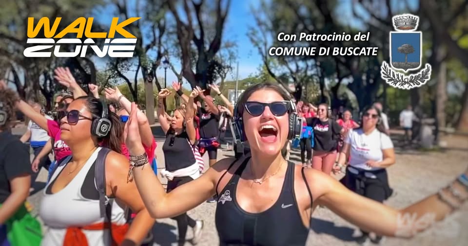 WALKZONE® Buscate “Corpo, Mente, Natura e Storia della Città” Potrebbe essere un'immagine raffigurante 3 persone, folla e il seguente testo "WALK EONE 1T Con Patrocinio del COMUNE DI BUSCATE"