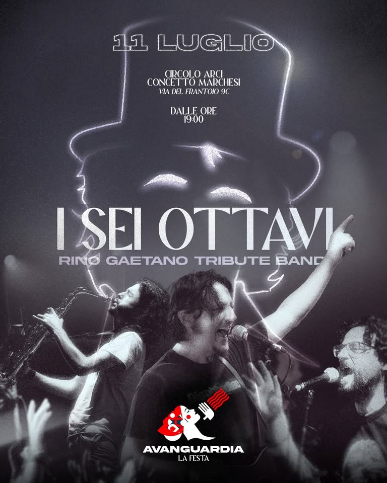 11/07 – Rino Gaetano Tribute Night – I Sei Ottavi live! – Ingresso gratuito Potrebbe essere un'immagine raffigurante 2 persone e testo
