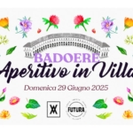 Aperitivo in Villa a Badoere Potrebbe essere un disegno raffigurante il seguente testo "con #potrocinia parro into Comune di diMorgano 深 BADOER BADOERE CAPES FESTA 2025 BADOERE Aperitivo in Villa Domenica 29 Giugno 2025 รบแบ 2 UTURA X 93:วง5าน"