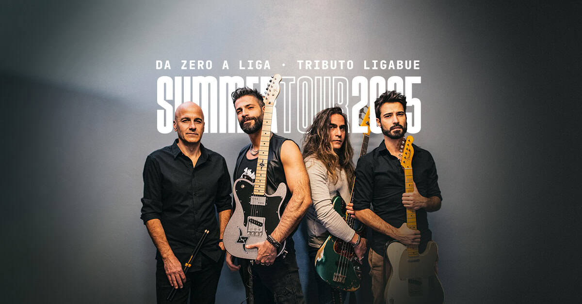 DA ZERO A LIGA / Tributo LIGABUE @ Agrate Brianza (MB) Potrebbe essere un'immagine raffigurante 4 persone, chitarra e il seguente testo "DA ZERO A LIGA TRIBUTO LIGABUE (ሄ2 T0R20G5 ME"