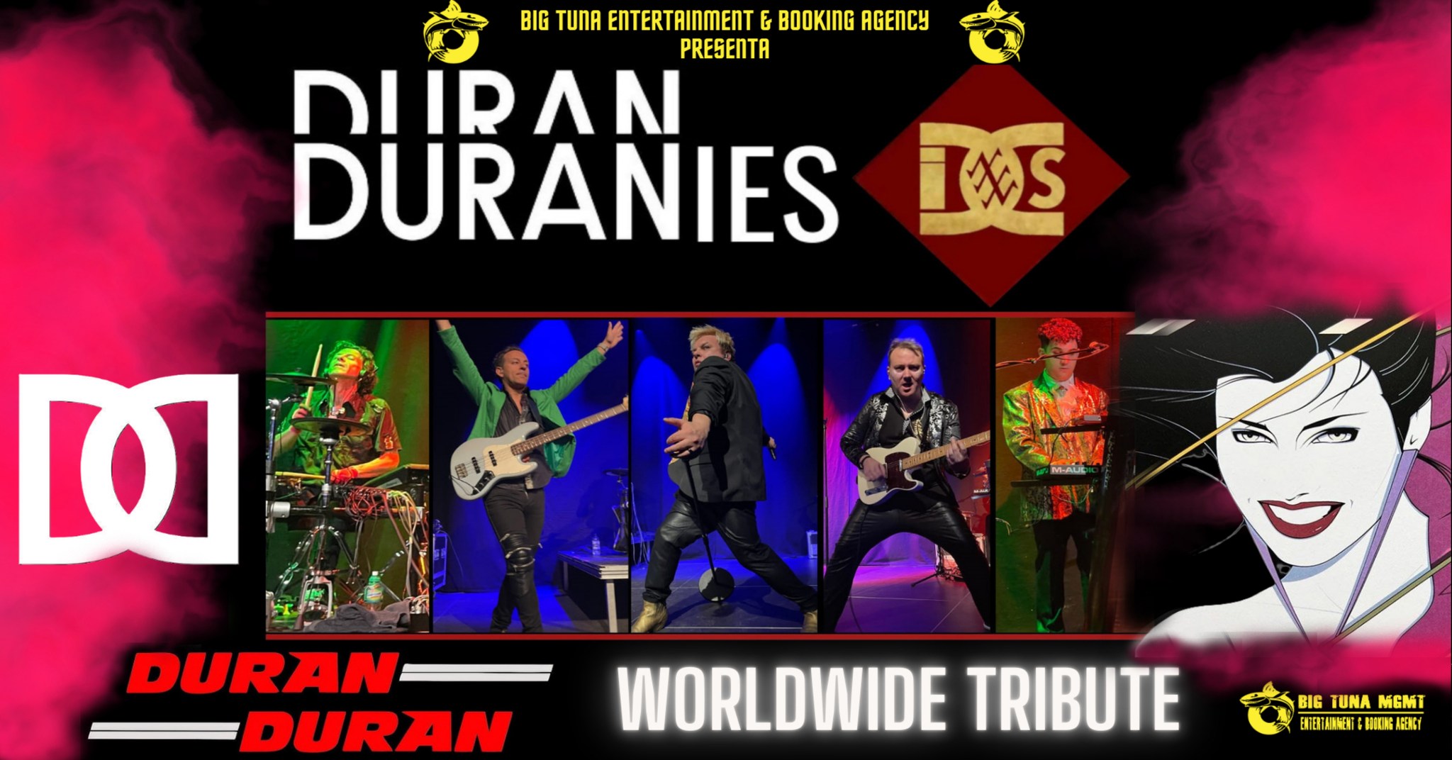 DURAN DURANIES – DURAN DURAN TRIBUTE live@RISTOGRILL CA’ FOSSA’, SAN DONA’ DI PIAVE (VE) Potrebbe essere un'immagine raffigurante 5 persone e il seguente testo "BIG TUNA ENTERTAINMENT & BOOKING AGENCY PRESENTA DIIRAN DURANIES IXS D アいミ በክብሀ። ピー aン DURAN DURAN WORLDWIDE TRIBUTE BIG TUNA MGMT BИEЛИHE"