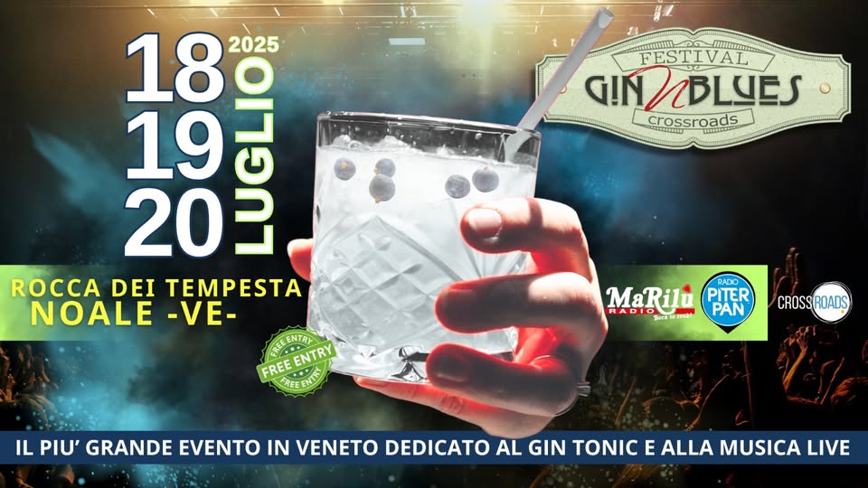 🎷🍸 GIN’N’BLUES FESTIVAL 2025 – IL GIN HA TROVATO IL SUO RITMO! Potrebbe essere un'immagine raffigurante bevanda e testo
