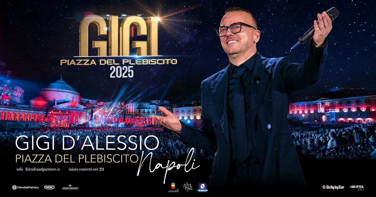 GIGI D’ALESSIO – PIAZZA DEL PLEBISCITO 2025 // 26 settembre Potrebbe essere un'immagine raffigurante 1 persona e testo