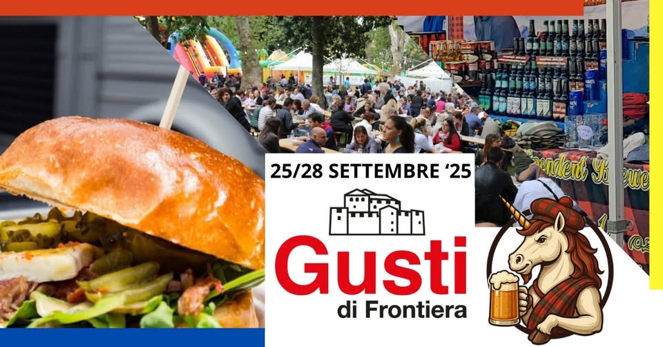 GUSTI DI FRONTIERA 2025 – GORIZIA – 25/26/27/28 SETTEMBRE 2025 Potrebbe essere un'immagine raffigurante il seguente testo "נעעועש BEFEBLETN 酵尿眼原 25/28 SETTEMBRE 25/28SETTEMBRE'2 '25 ade9 zendent y me Gusti di Frontiera"