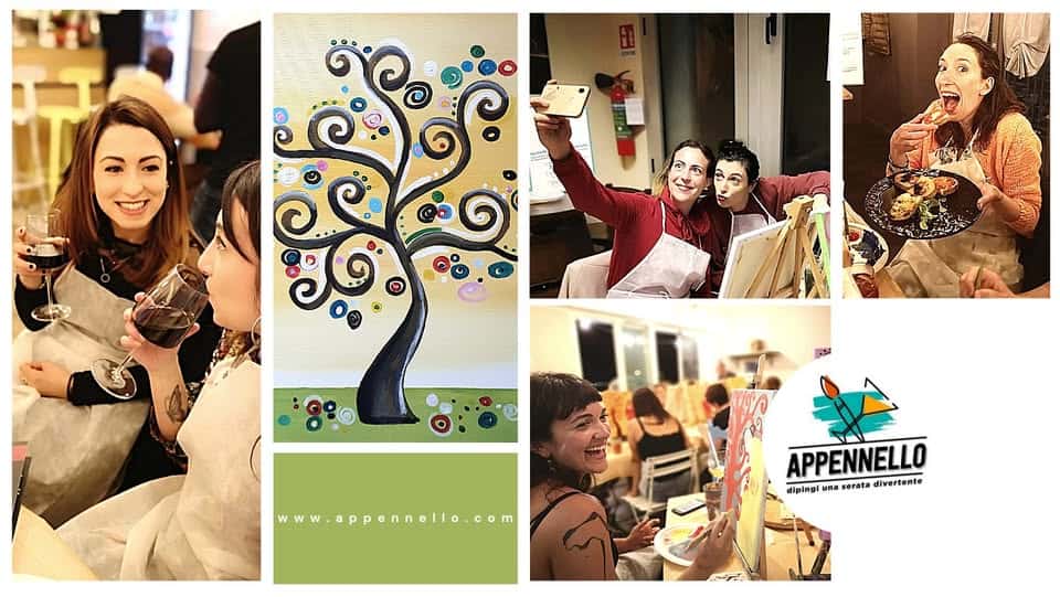 Lentate sul Seveso (MB): L’ Albero della Vita, un aperitivo Appennello Potrebbe essere un'immagine raffigurante 9 persone, gufo e il seguente testo "www.apponnello.com ennel p APPENNELLO dipingi una serata divertente"