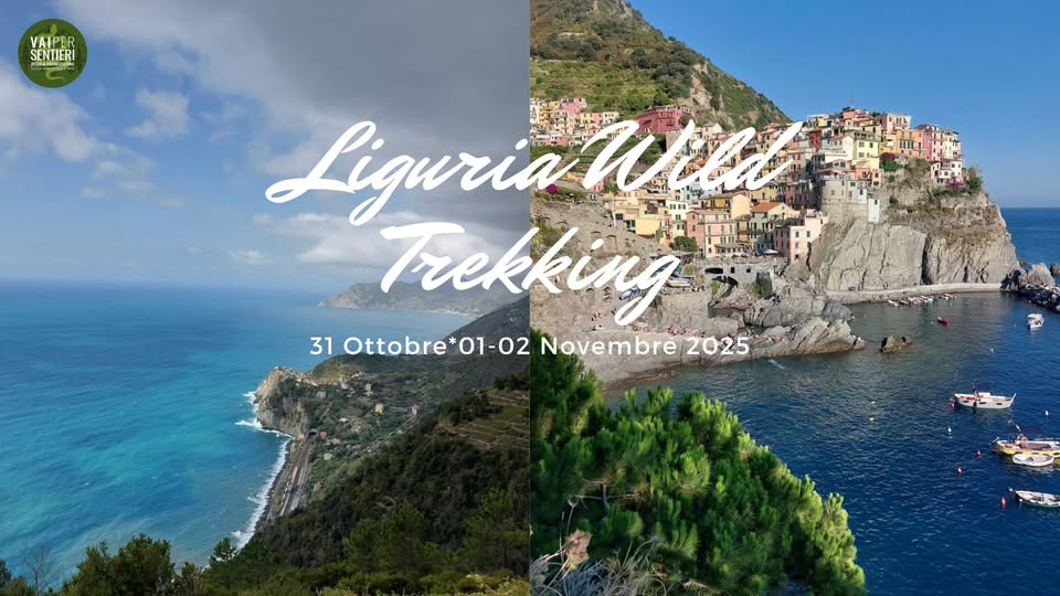 Liguria Wild Trekking * 5 Terre Potrebbe essere un'immagine raffigurante Camogli e il seguente testo "VAIPER SENTIERI LiguriaWil HES Trekking 101 31 Ottobre*0 01-02 Novembre 2025"