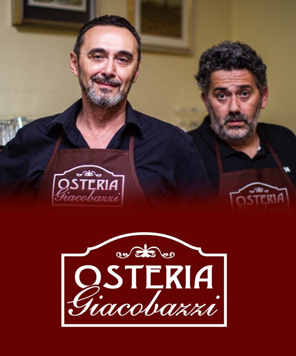 OSTERIA GIACOBAZZI Potrebbe essere un'immagine raffigurante 2 persone, pasta e il seguente testo "மட Ck OSTERIA Giacobaxxi ααй OSTERIA Fe OSTERIA Giacobazxi"