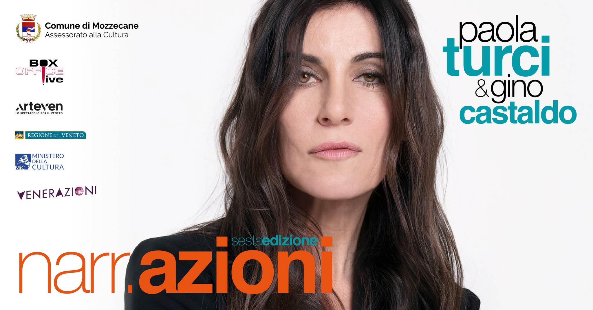 PAOLA TURCI E GINO CASTALDO – Narr.azioni 2025 Potrebbe essere un'immagine raffigurante 1 persona e il seguente testo "Comune ComunediMozzecane di Mozzecane Assessorato alla Cultura Bo OFF live Arteven SUAN REGIONE REGIONEDEVENETO DEL VENETO 2 MINISTERO MC MCCULTURA paola. turci &gino castaldo VENERA VENERAZIENI ZIONI narr azioni edizione"