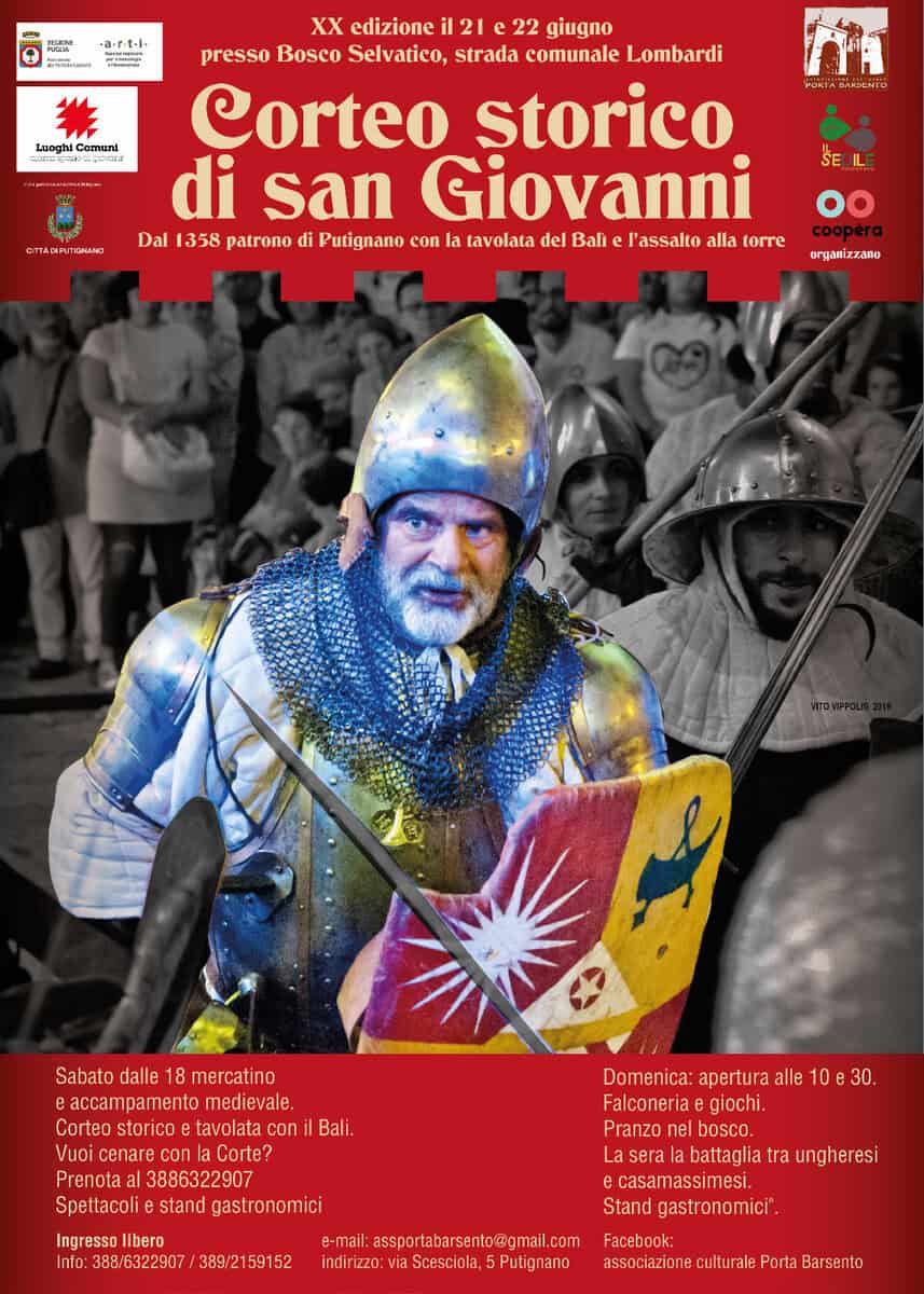 Evento SAN GIOVANNI, XX edizione, festa medievale, corteo storico Locandina SAN GIOVANNI, XX edizione, festa medievale, corteo storico - da sabato 21 giugno - domenica 22 giugno 2025 ore 18:00 ore 23:00