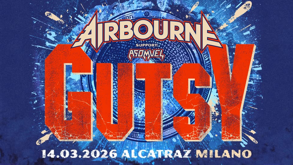 Airbourne | Milano, Alcatraz Potrebbe essere un'immagine raffigurante il seguente testo "じままん ARBOURNE GUTS や 14.03.2026 2026 ALCATRAZ MILANO"