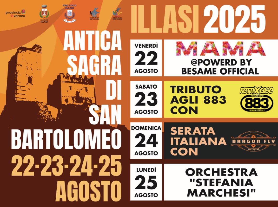Evento Antica Sagra Di San Bartolomeo Di Illasi 2025 Locandina Antica Sagra Di San Bartolomeo Di Illasi 2025 - da venerdì 22 agosto - lunedì 25 agosto 2025 ore 19:00 ore 00:00