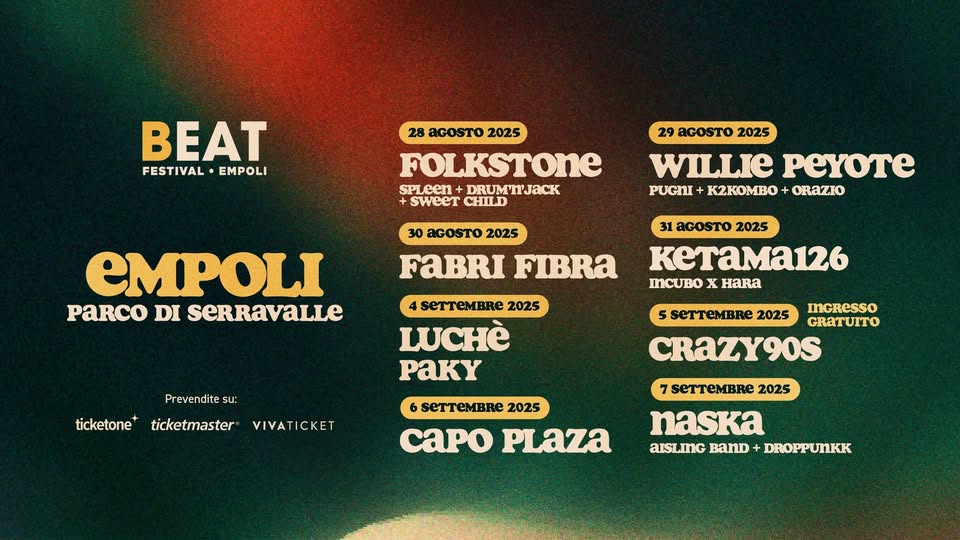 Evento Beat Festival 2025 Locandina Beat Festival 2025 - da giovedì 28 agosto - domenica 7 settembre 2025 ore 18:00 ore 23:55