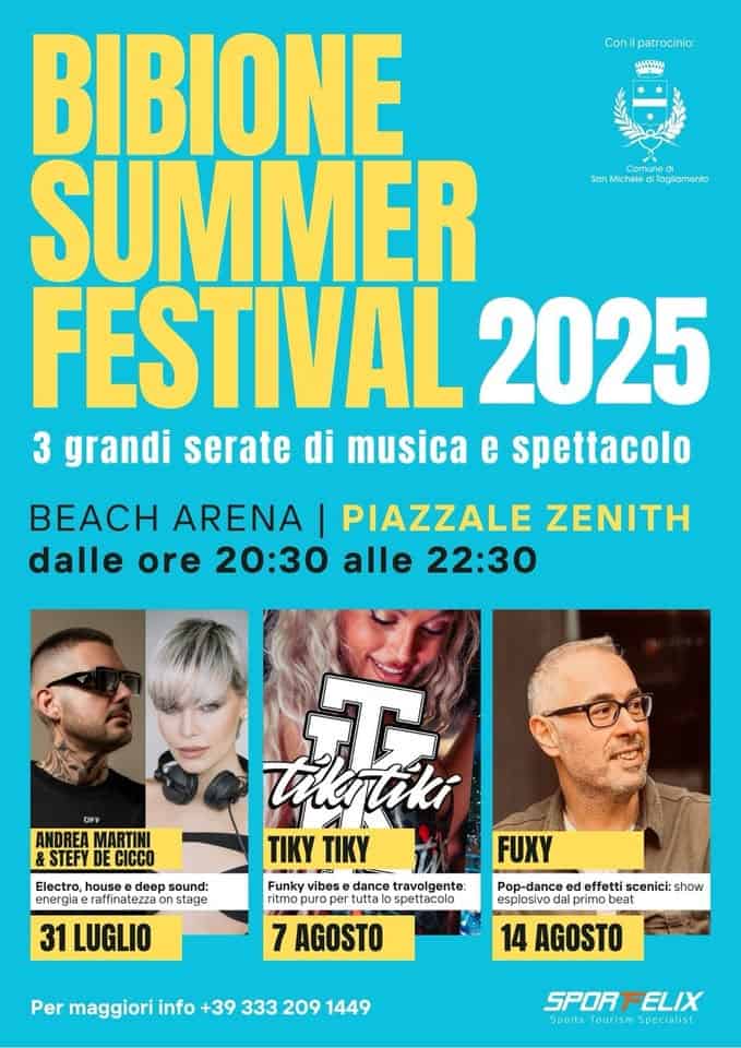 Evento Bibione Summer Festival – Tiky Tiky Locandina Bibione Summer Festival – Tiky Tiky - giovedì 7 agosto ore 20:30 - 22:30