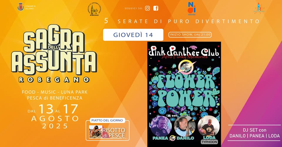 Evento PINK PANTHER Club! – Sagra dell’Assunta Robegano (VE) Locandina PINK PANTHER Club! – Sagra dell’Assunta Robegano (VE) - giovedì 14 agosto ore 19:00 - 01:00