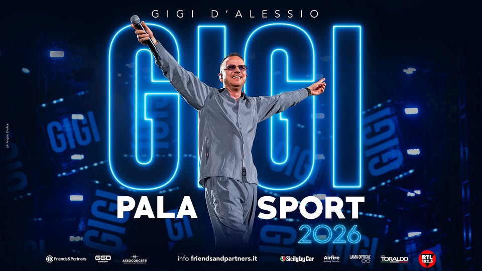 GIGI D’ALESSIO – PALASPORT 2026 // BOLOGNA Potrebbe essere un'immagine raffigurante 1 persona, folla e testo