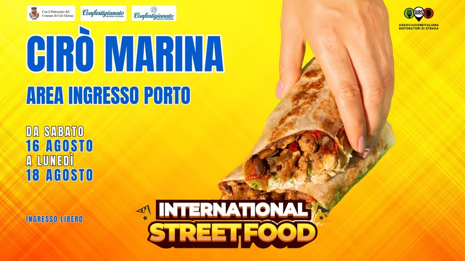 INTERNATIONAL STREET FOOD CIRO MARINA Potrebbe essere un'immagine raffigurante burrito e testo