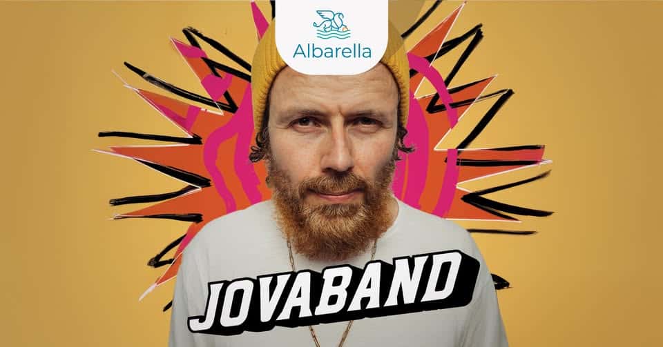 Jova Band | Isola di Albarella Potrebbe essere un contenuto di pop art raffigurante 1 persona, barba e il seguente testo "ال ال JOVABAND Albarella 居"