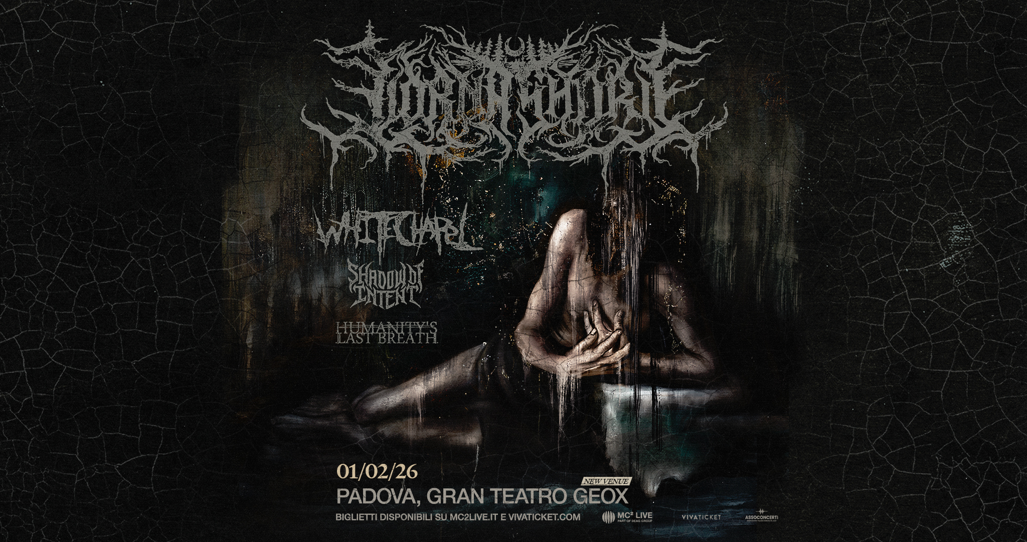 Lorna Shore + Whitechapel + Shadow Of Intent + Humanity’s Last Breath | Padova, Kioene Arena Potrebbe essere un'immagine raffigurante testo