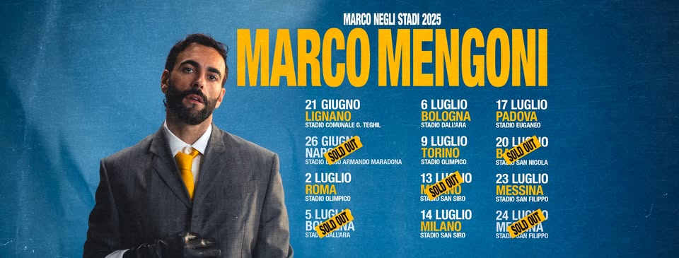 Evento Marco Mengoni Live in Europe 2025 Locandina Marco Mengoni Live in Europe 2025 - mercoledì 5 novembre ore 21:00 - 23:00